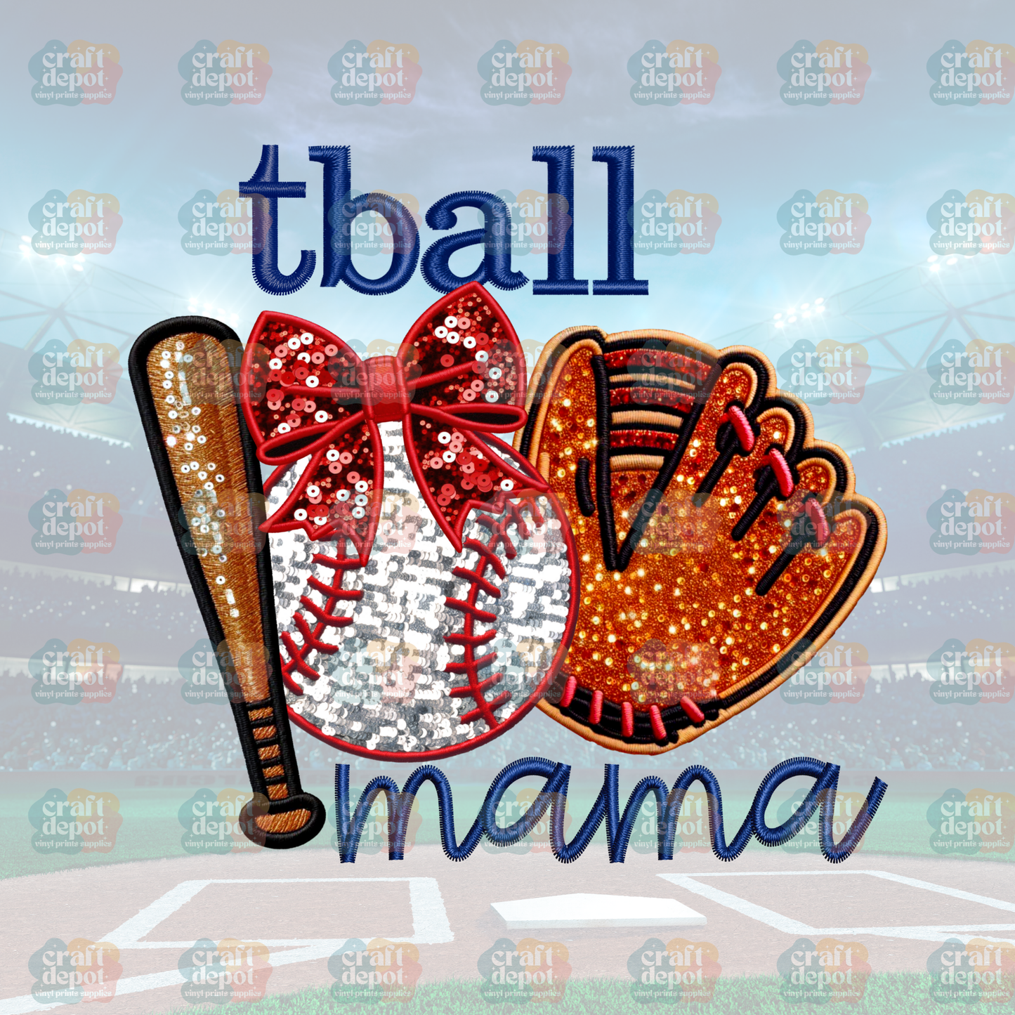 DTF PRINT-T-Ball Mama FAUX Sequins-Baseball