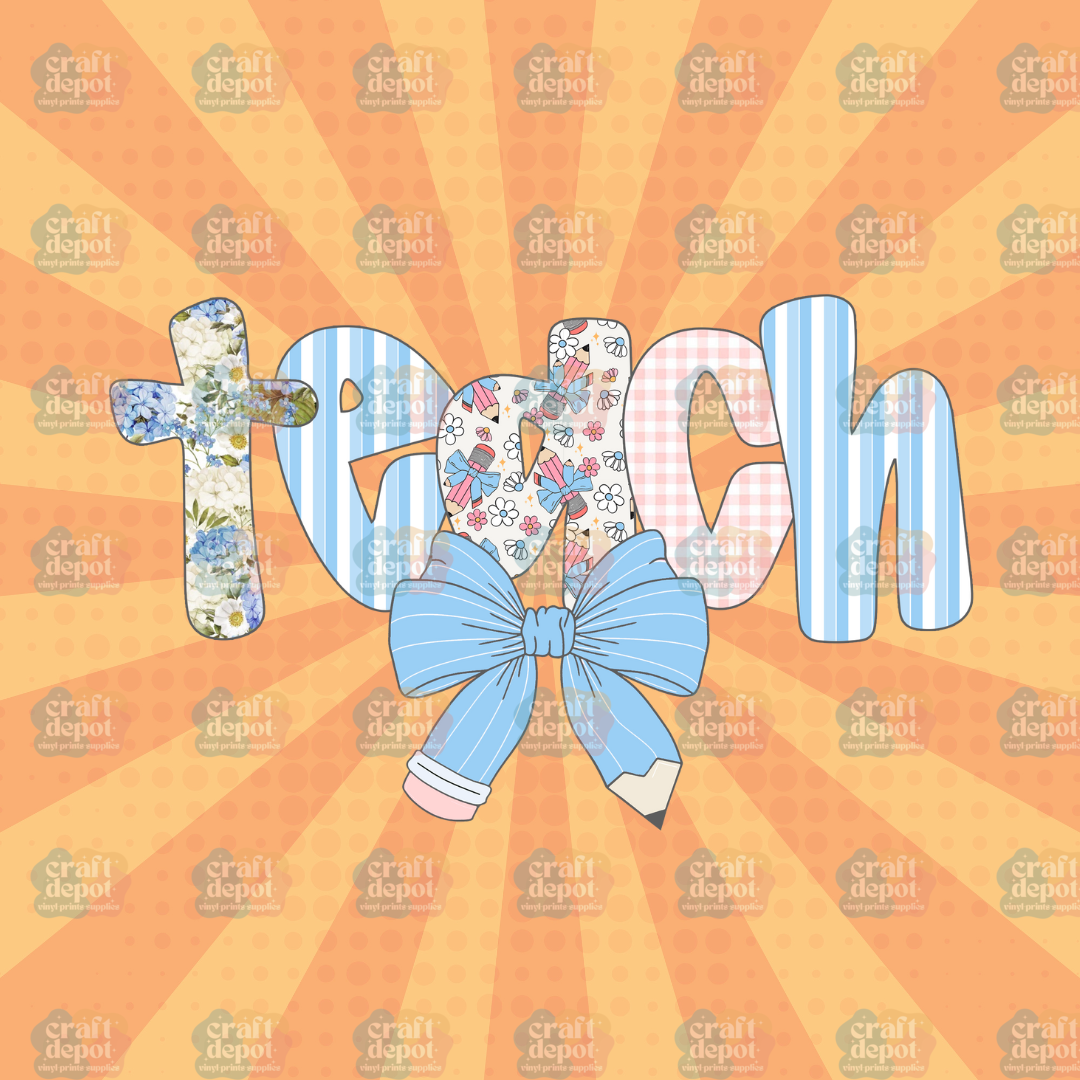 DTF PRINT-Coquette Baby Blue Teach-Teacher