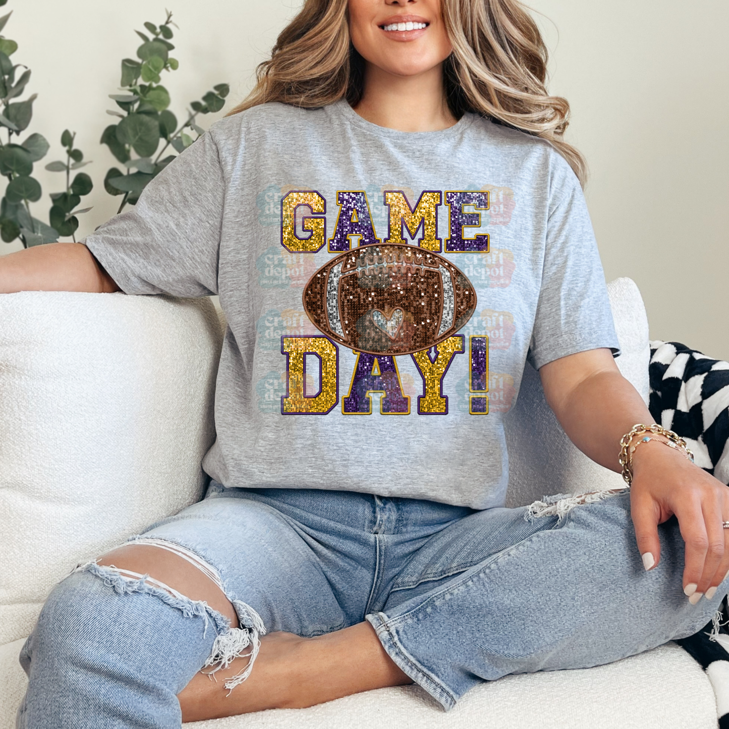 DTF Print-Game Day-Football-Faux Sequins