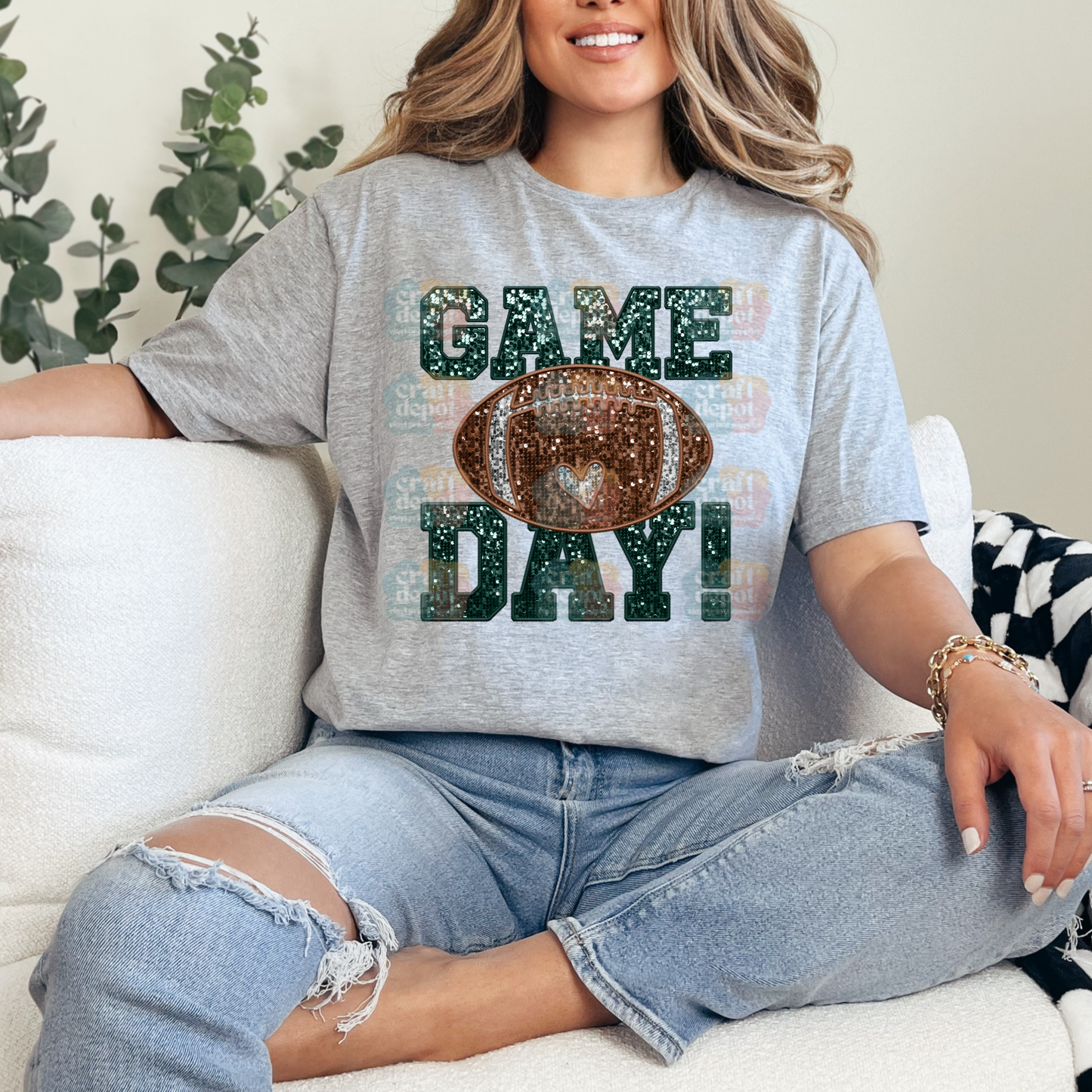 DTF Print-Game Day-Football-Faux Sequins
