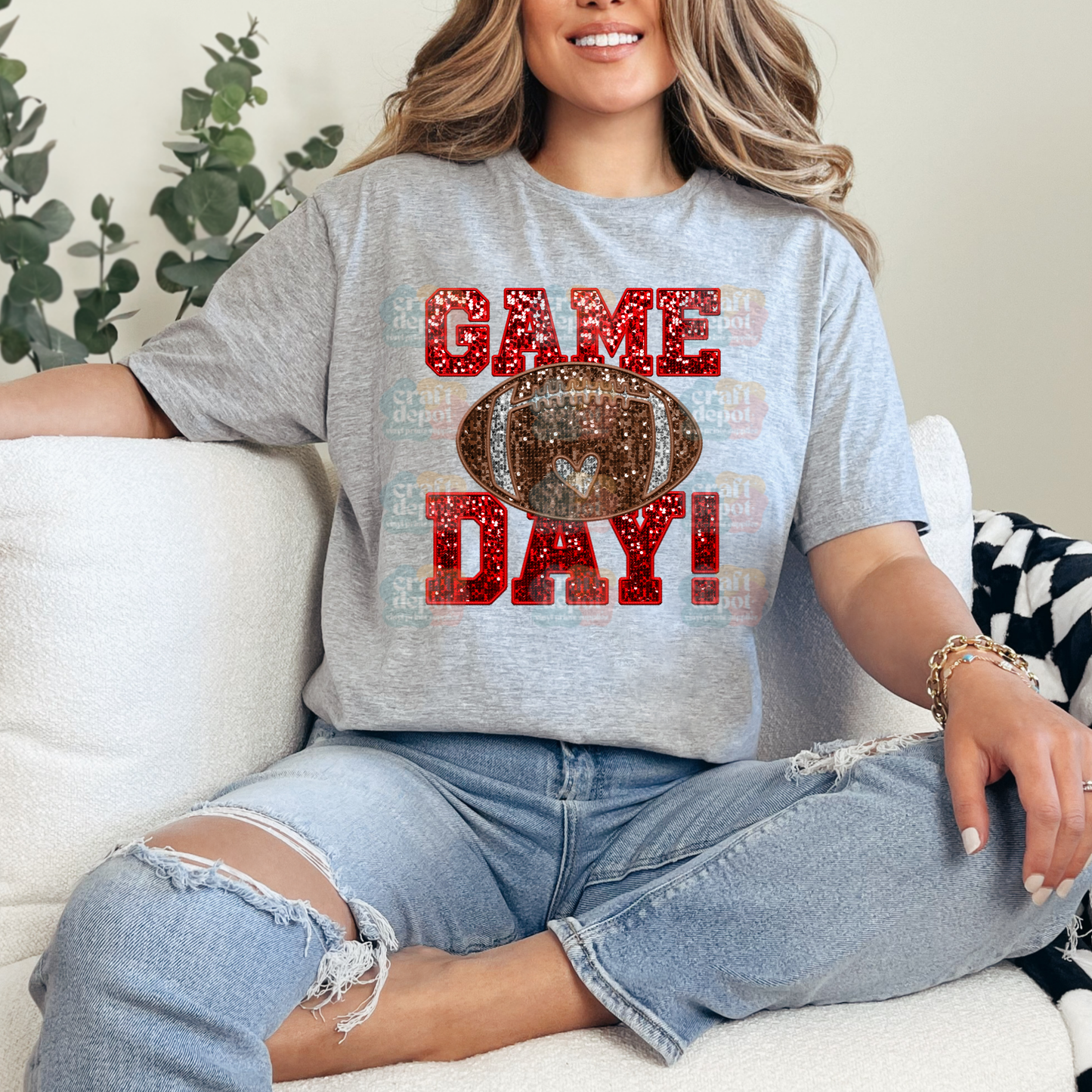DTF Print-Game Day-Football-Faux Sequins
