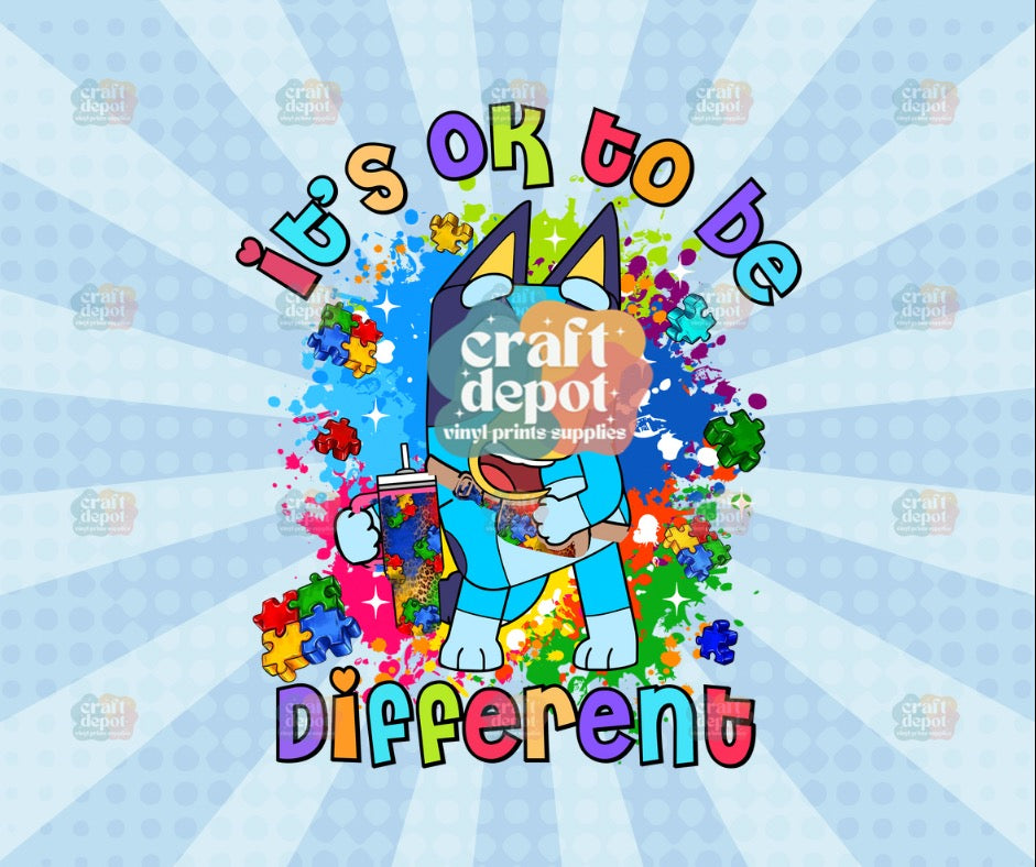 DTF PRINT-It’s OK to be Different-Blue dog-Autism Awareness