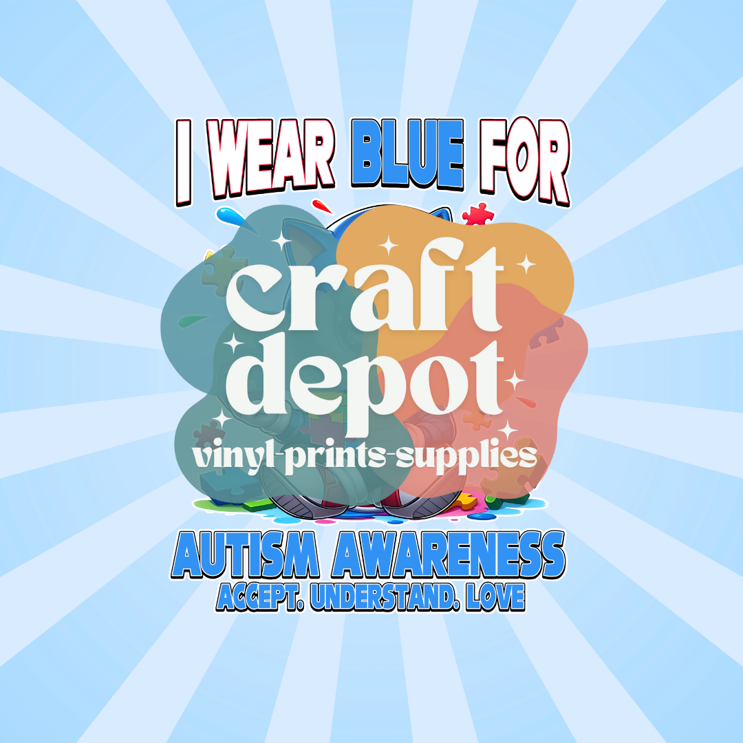 DTF PRINT-I wear Blue for Autism-Blue Hedgehog-Autism Awareness