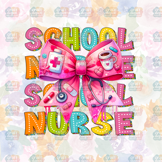 DTF PRINT-SCHOOL NURSE Colorful Bow-Nurse