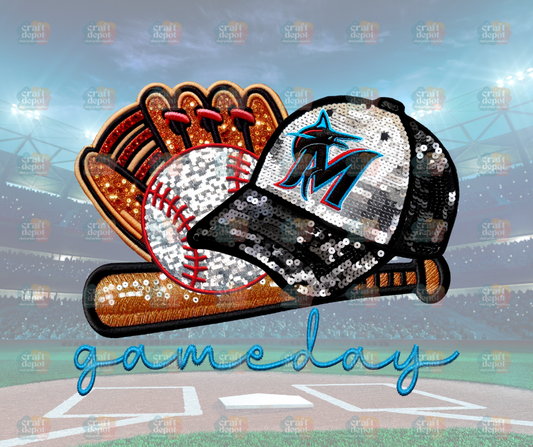 DTF PRINT-FAUX SEQUINS-Marlins-Baseball