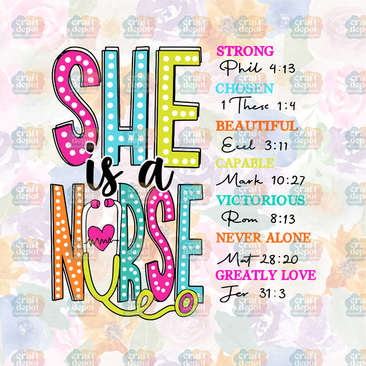 DTF PRINT-She is a NURSE-Bible Verses-Nurse