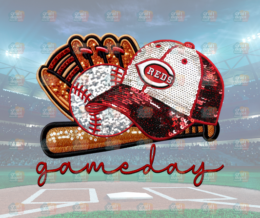 DTF PRINT-FAUX SEQUINS-Reds-Baseball