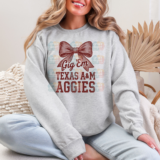 DTF Print-College-Gig Em Aggies Bow