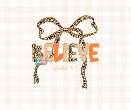 DTF PRINT- Fall 6-Leopard Bow-Believe