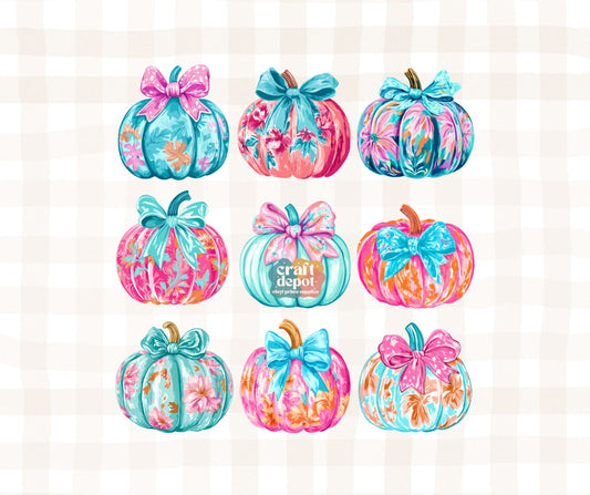 DTF PRINT- Fall 3-Teal Watercolor Pumpkins