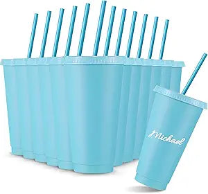 Reusable Cups with Lids and Straws 24 oz Glitter