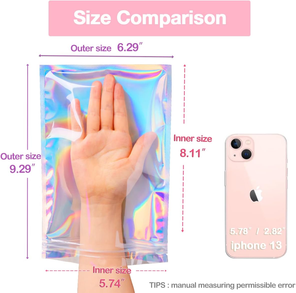 Holographic Mylar Resealable Foil Pouch-6x9 inch