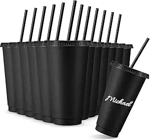 Reusable Cups with Lids and Straws 24 oz Glitter