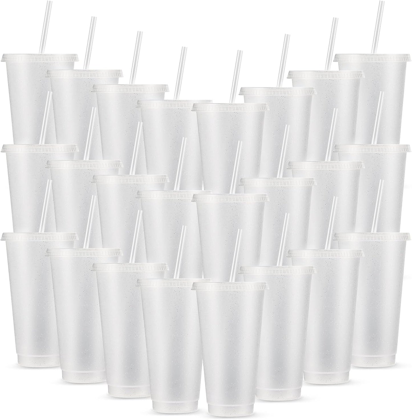 Reusable Cups with Lids and Straws 24 oz Glitter