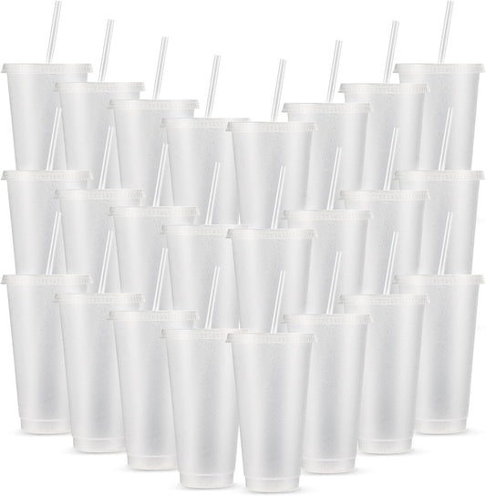 Reusable Cups with Lids and Straws 24 oz Glitter