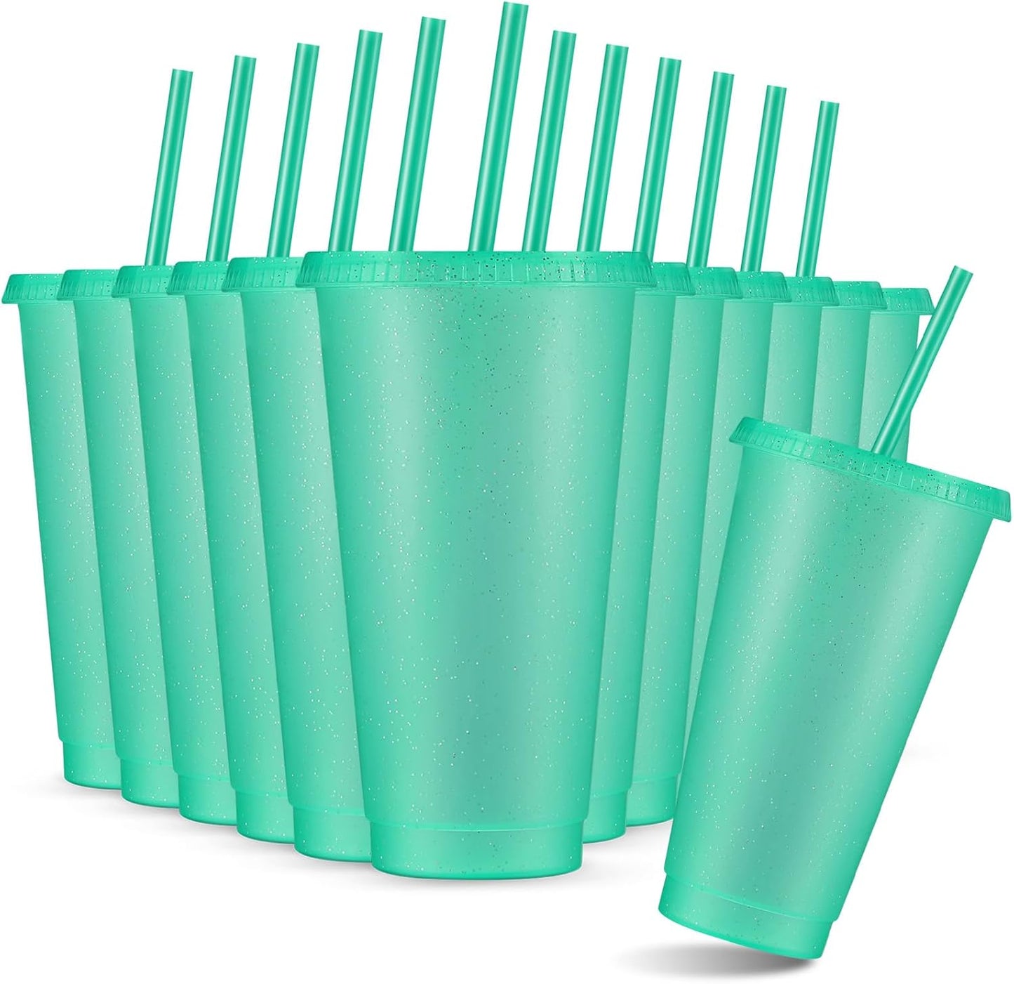 Reusable Cups with Lids and Straws 24 oz Glitter