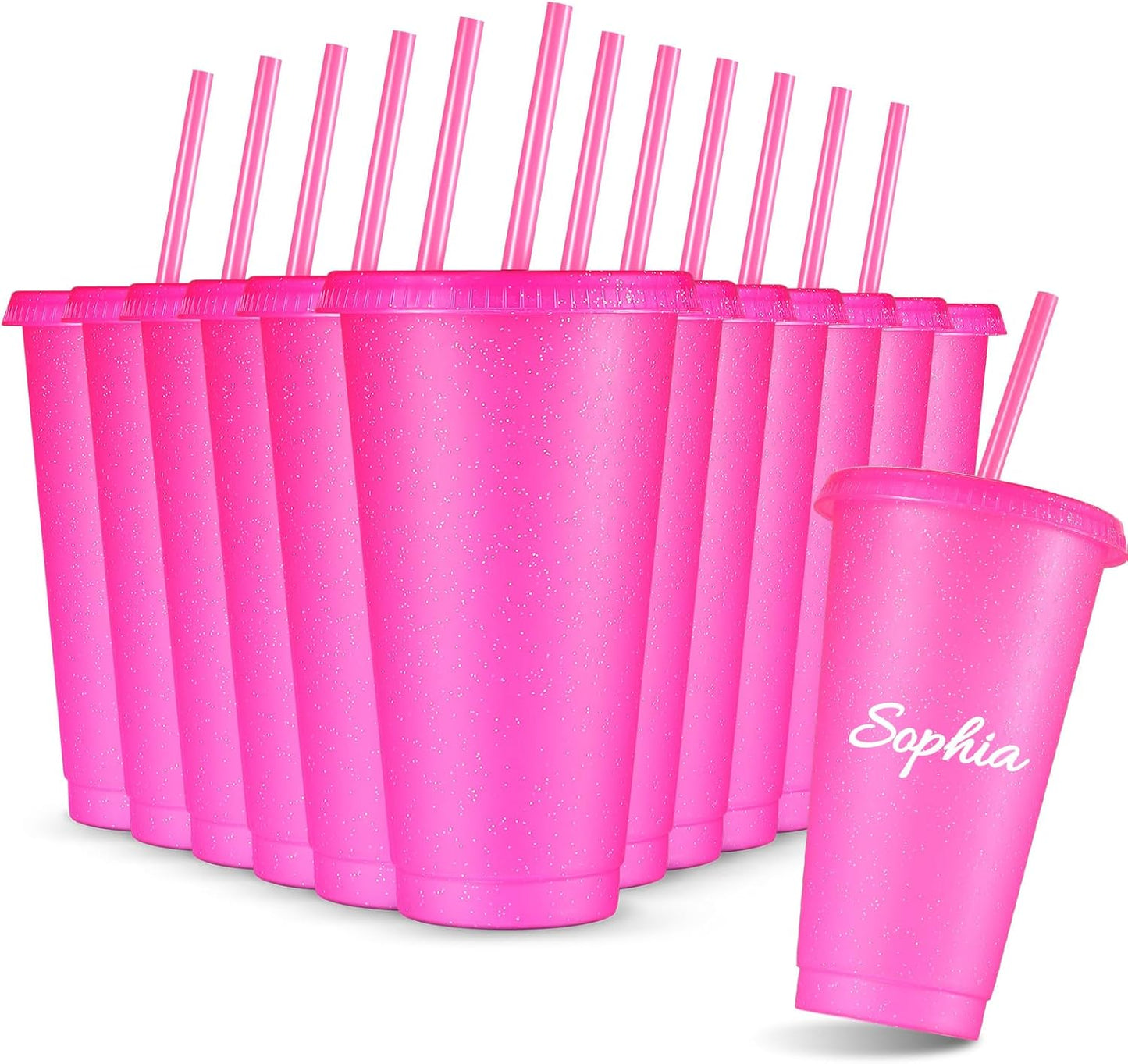 Reusable Cups with Lids and Straws 24 oz Glitter