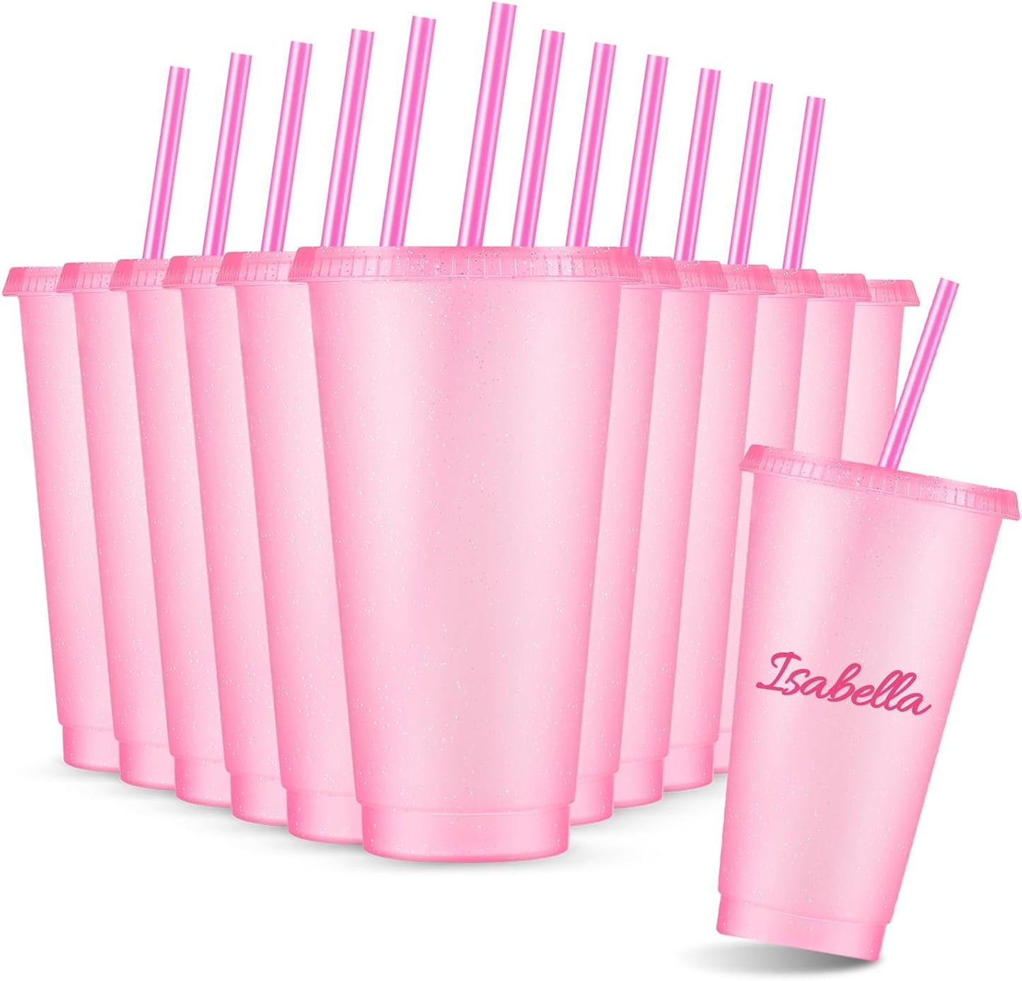 Reusable Cups with Lids and Straws 24 oz Glitter