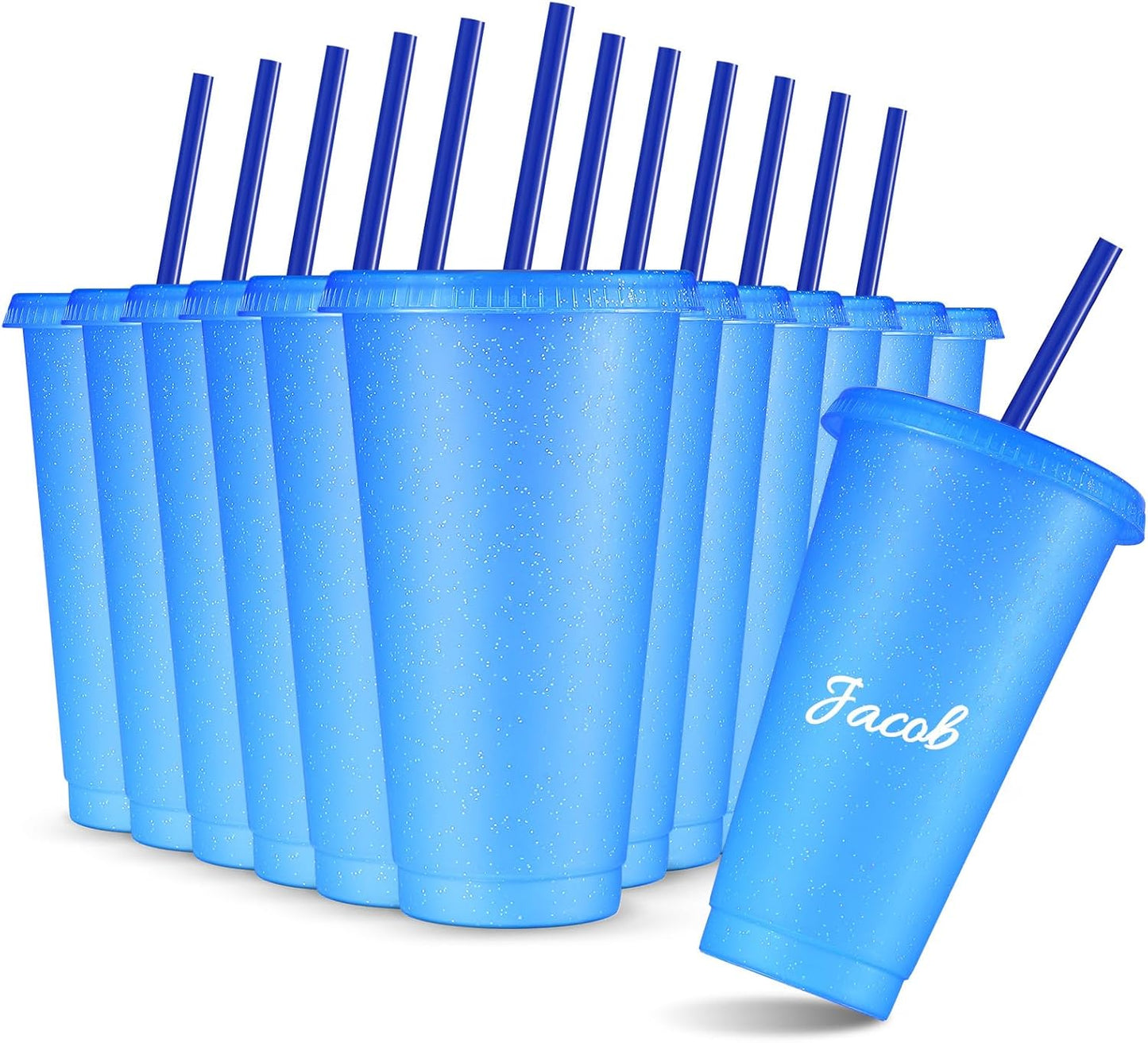 Reusable Cups with Lids and Straws 24 oz Glitter