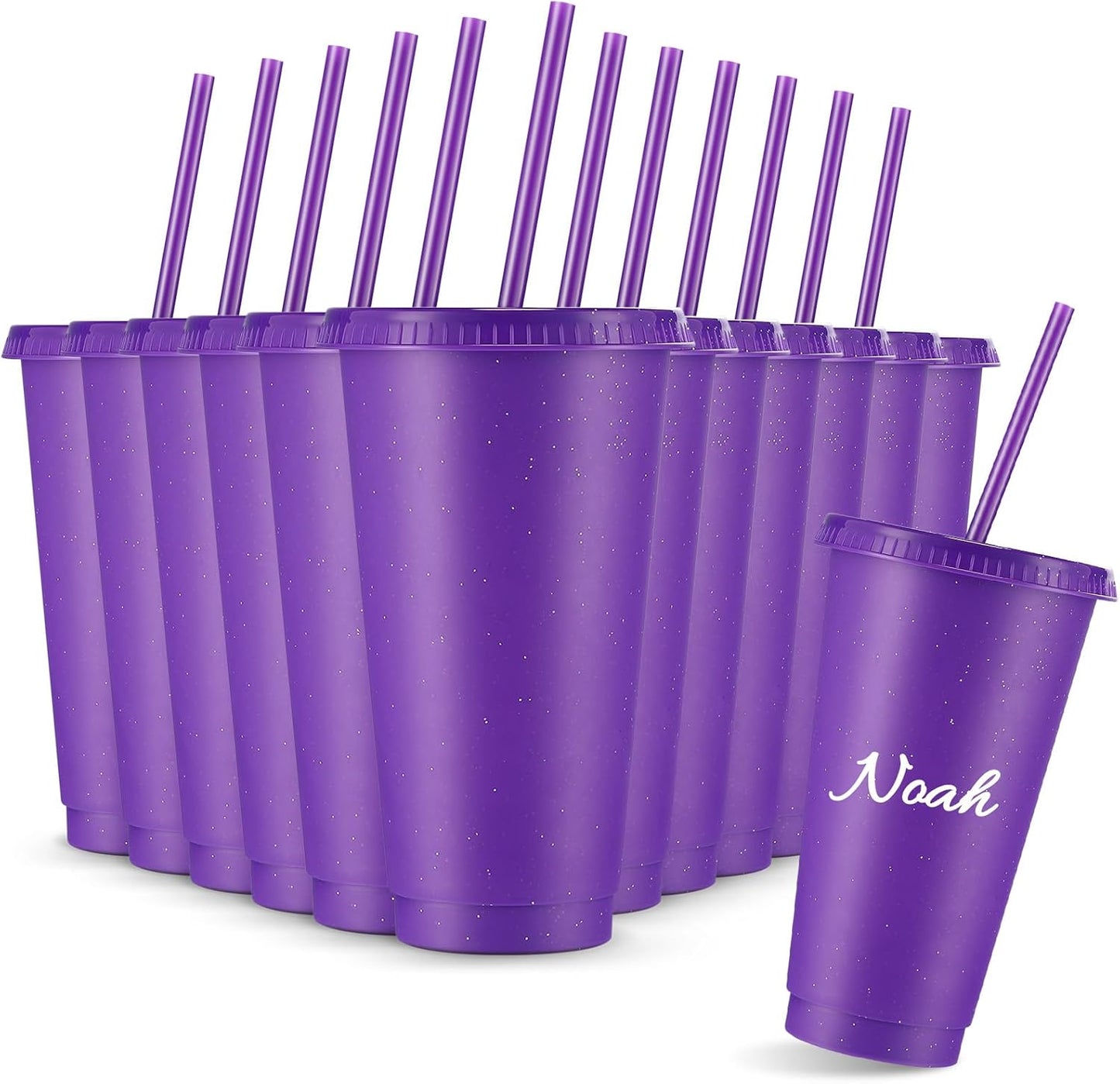 Reusable Cups with Lids and Straws 24 oz Glitter