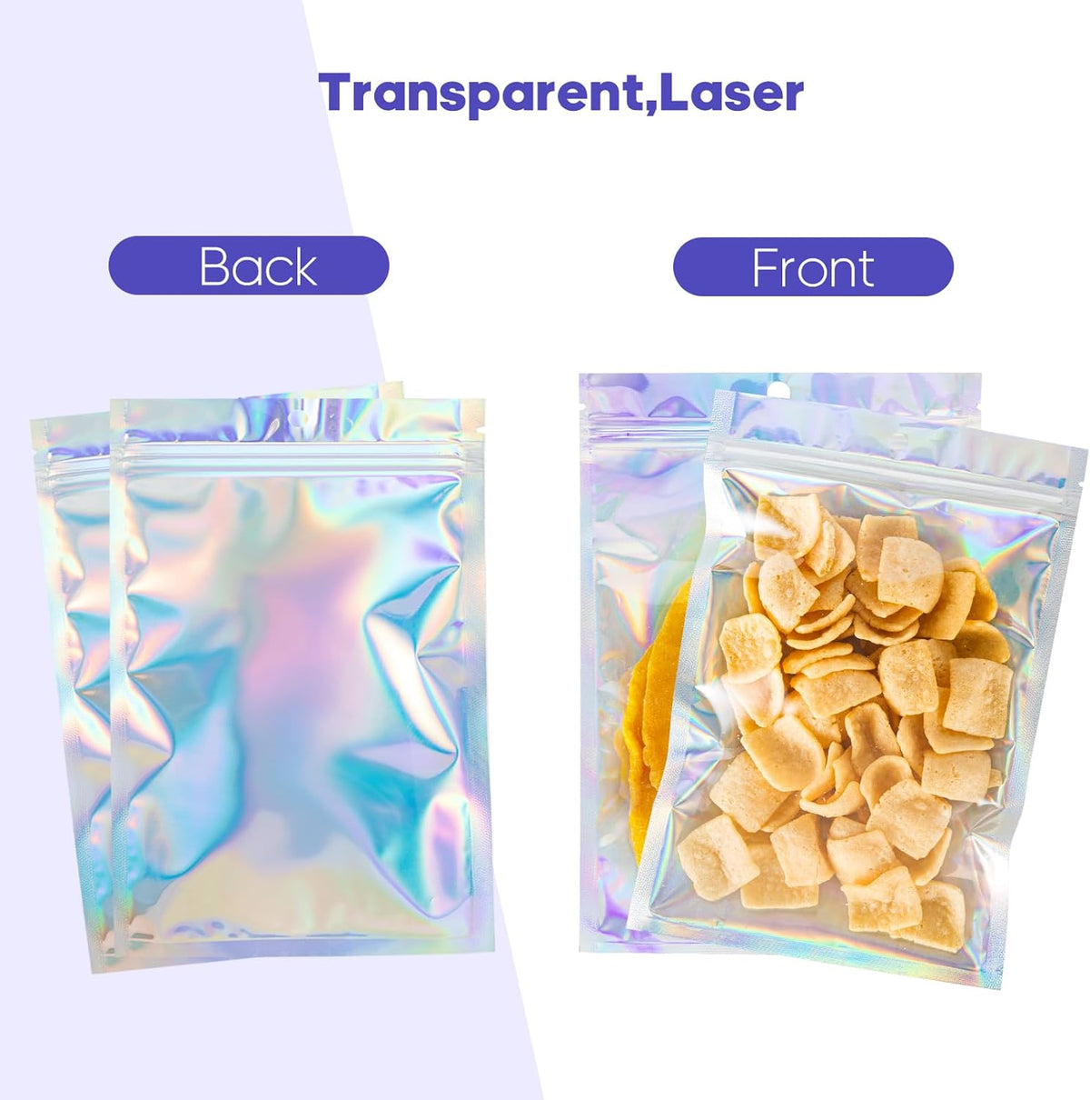 Holographic Mylar Resealable Foil Pouch- 3.1x4.7 inch
