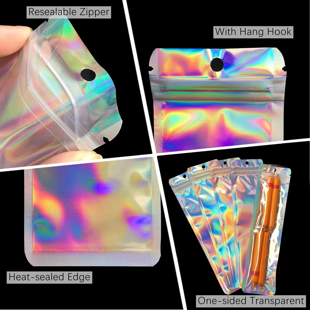 Holographic Mylar Resealable Foil Pouch-2.4x9 inch