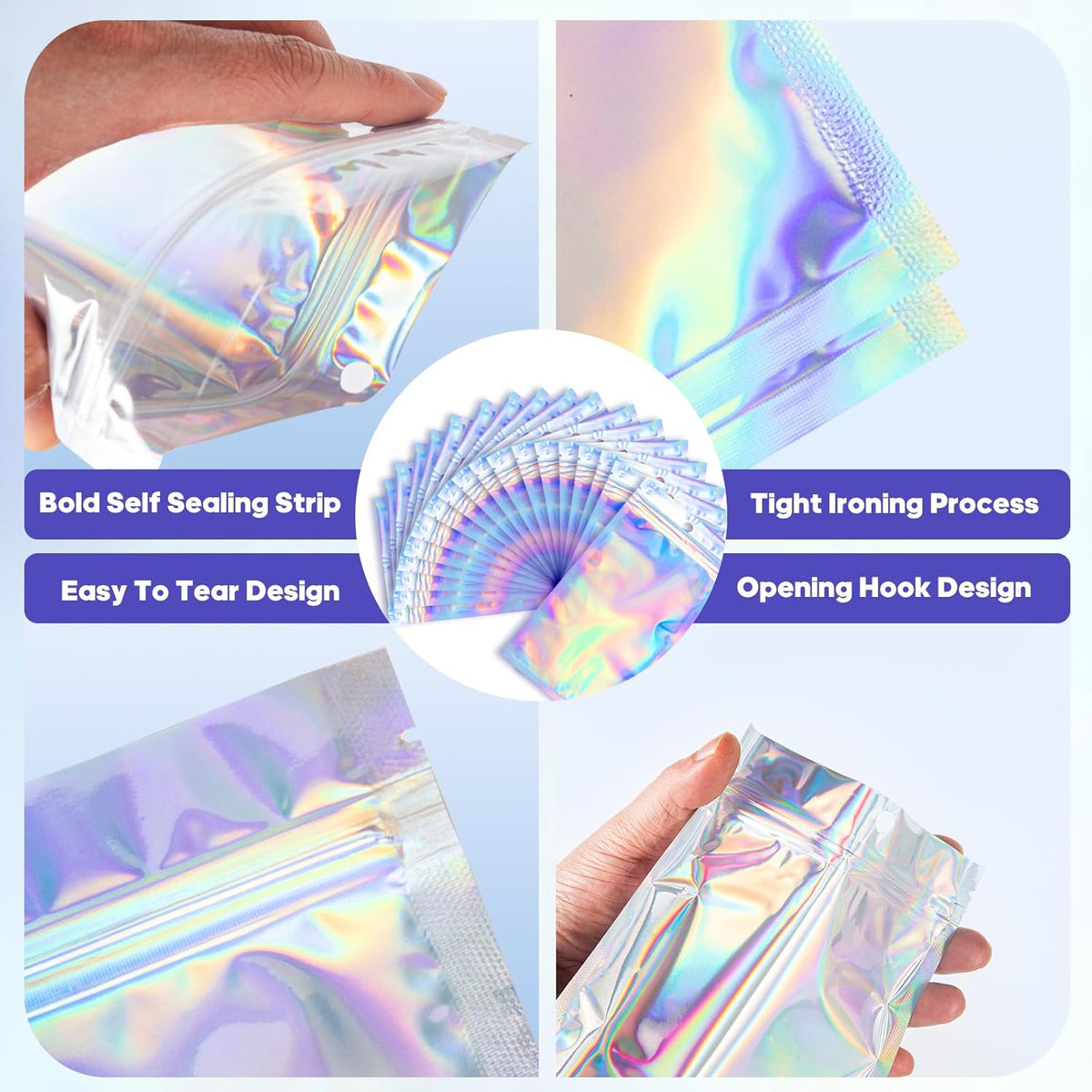Holographic Mylar Resealable Foil Pouch- 3.1x4.7 inch