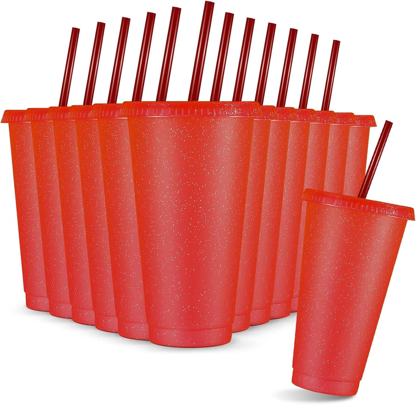 Reusable Cups with Lids and Straws 24 oz Glitter