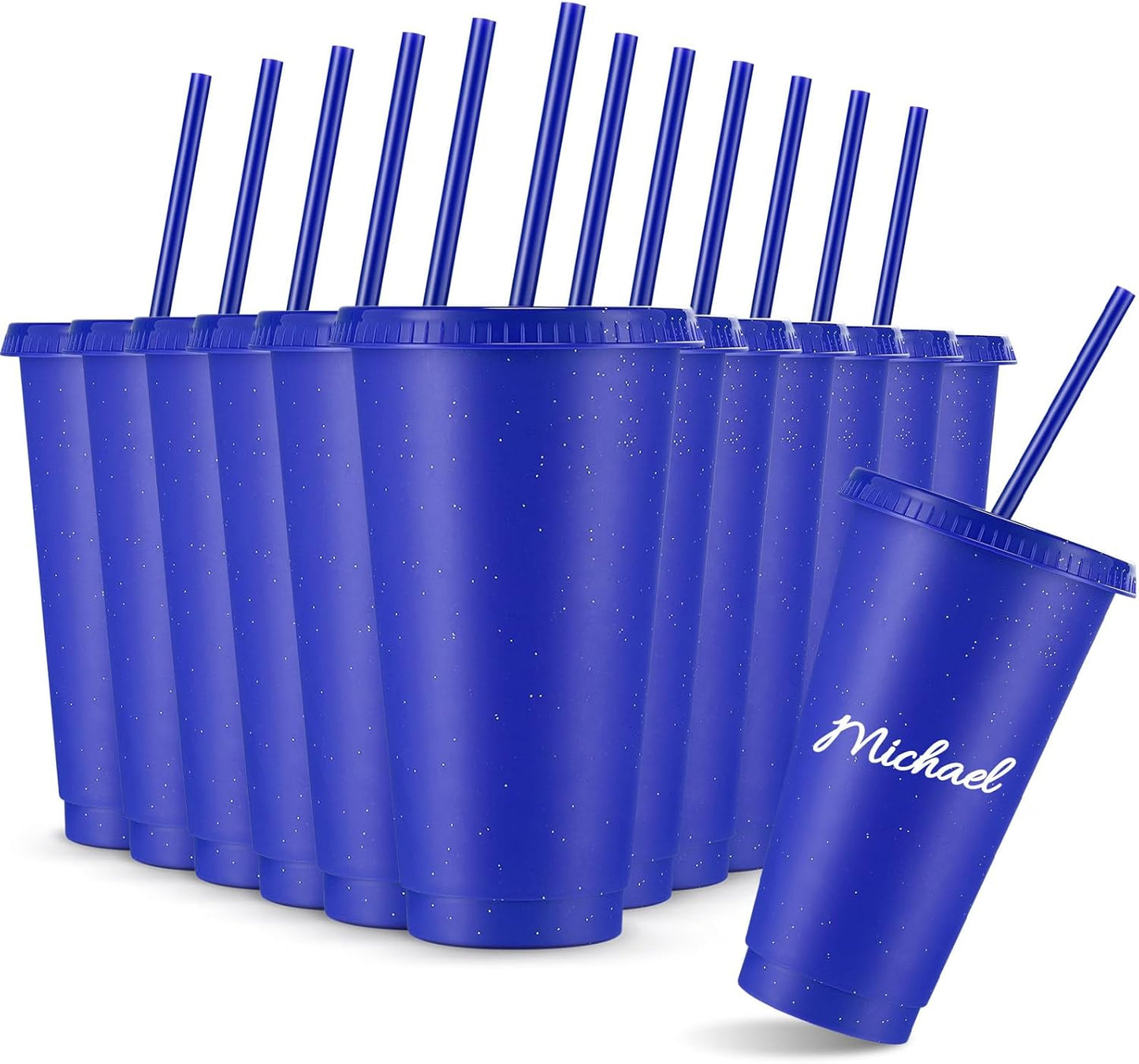 Reusable Cups with Lids and Straws 24 oz Glitter