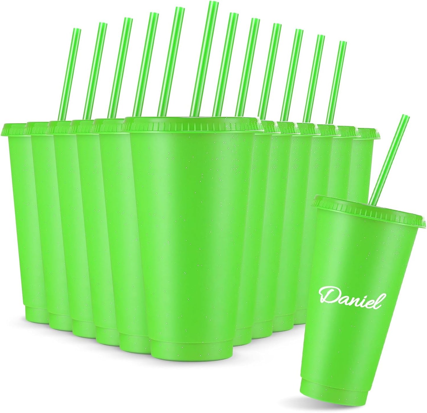 Reusable Cups with Lids and Straws 24 oz Glitter