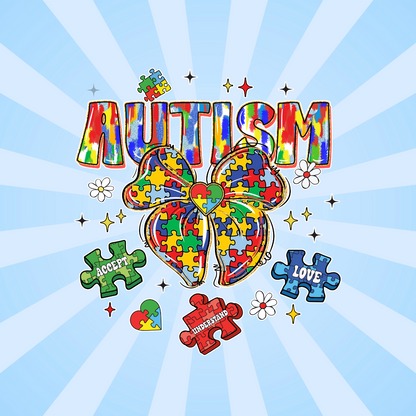 DTF PRINT-Autism Bow -Autism Awareness