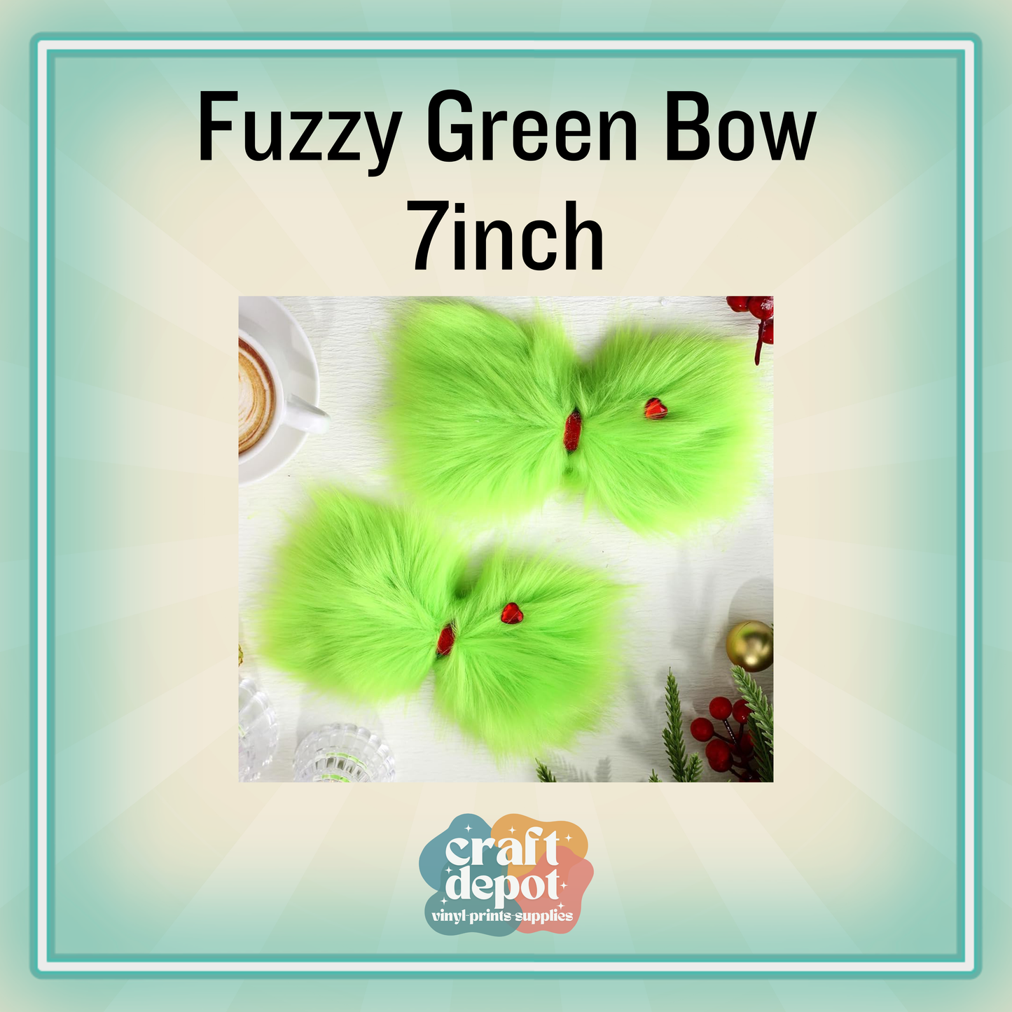Christmas-Green Fuzzy Bow-7 inch