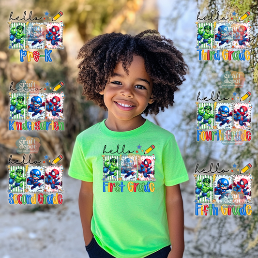 DTF PRINTS-Back to School- Super Hero Grade Levels