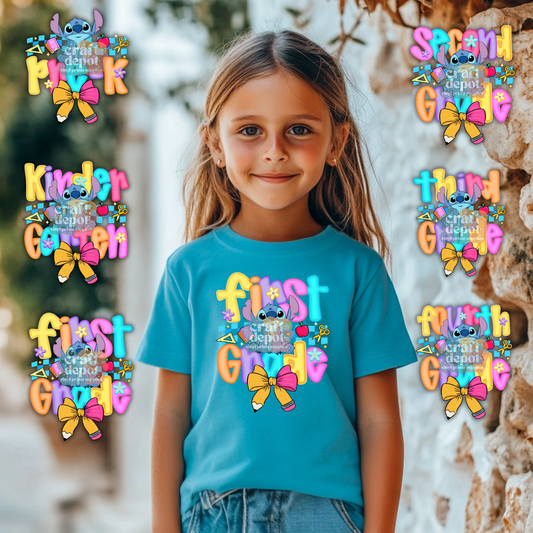 DTF PRINTS-Back to School- Blue Alien Grade Levels
